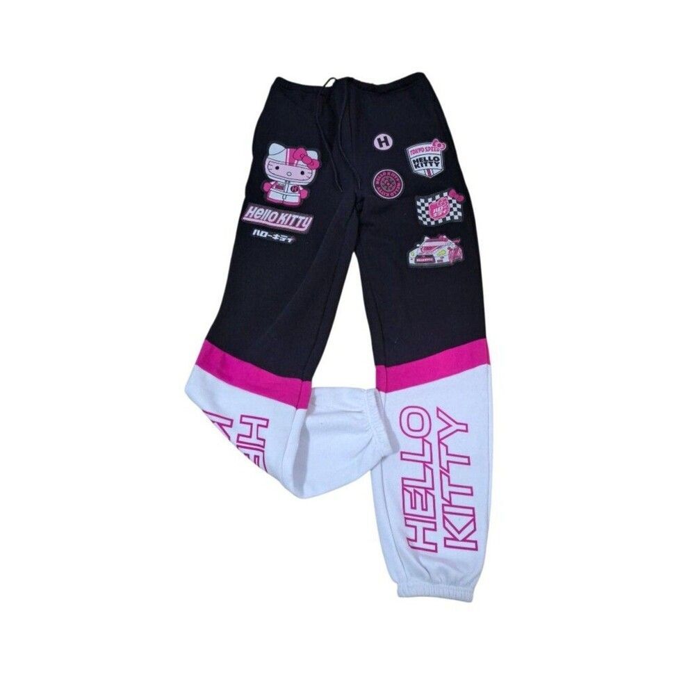 Sanrio Hello Kitty Women's Teen Black Multi Jogger Casual Pants Sz XXS